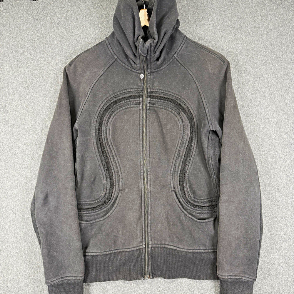 Lululemon Hoodie Womens Black Full Zip Lace Trim Fleece Hood Jacket READ